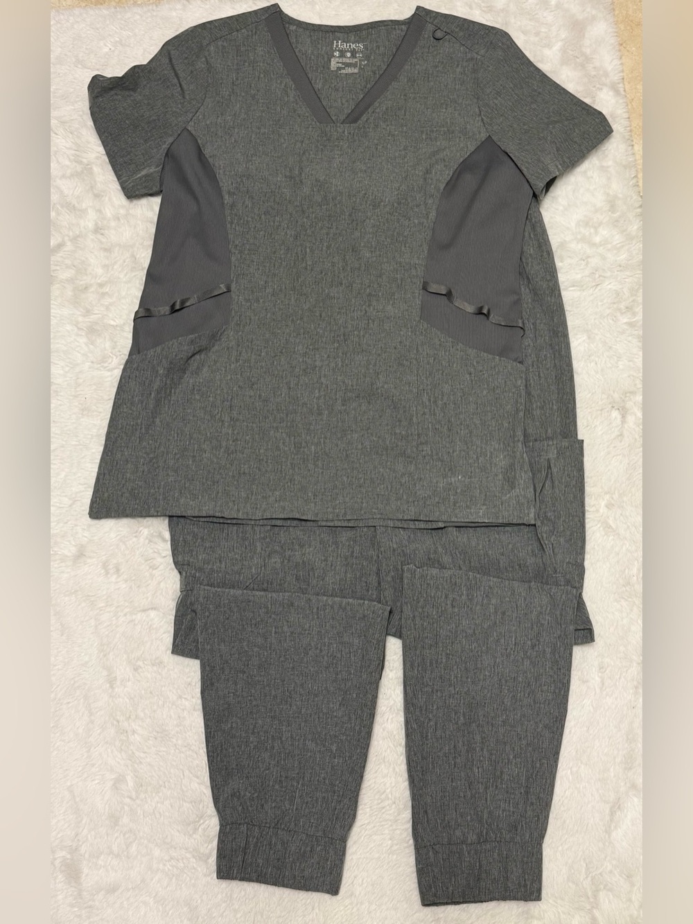 Hanes Women's Gray Scrub Top and Jogger Pants Set